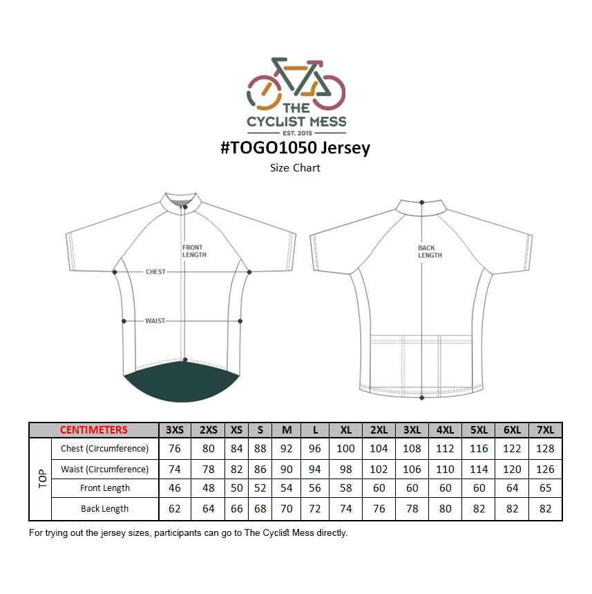 TOGO1050 Jersey Sizing Chart