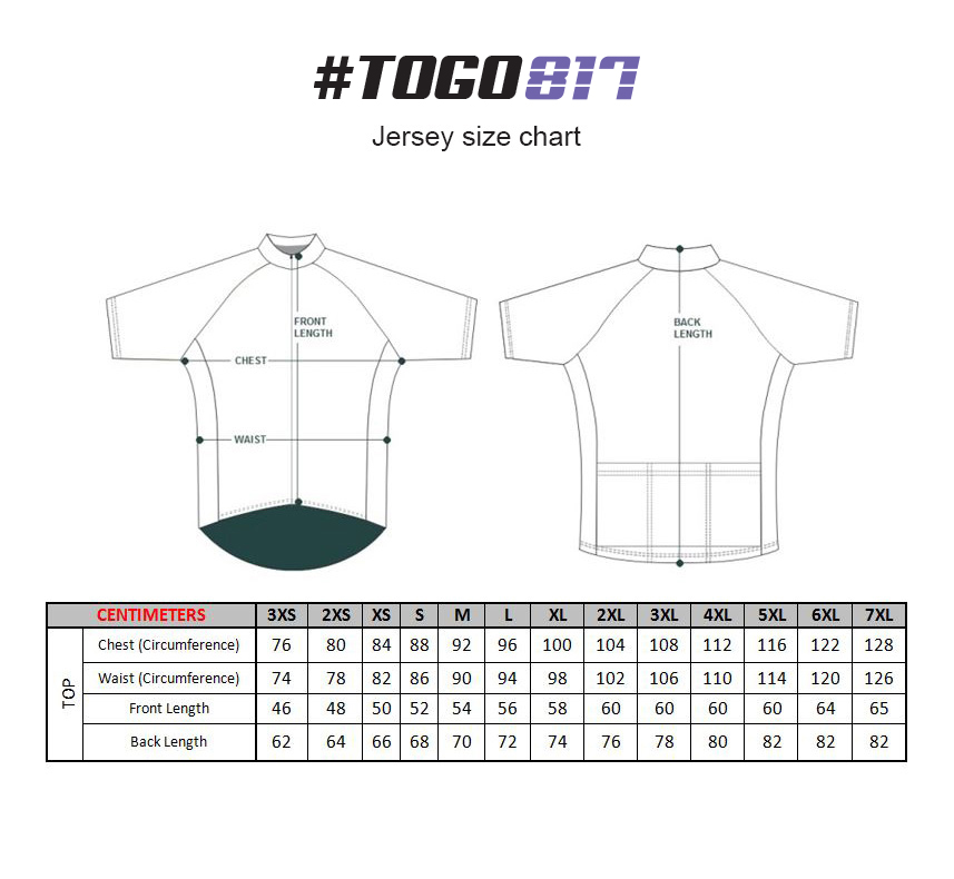 TOGO817 Jersey Sizing Chart