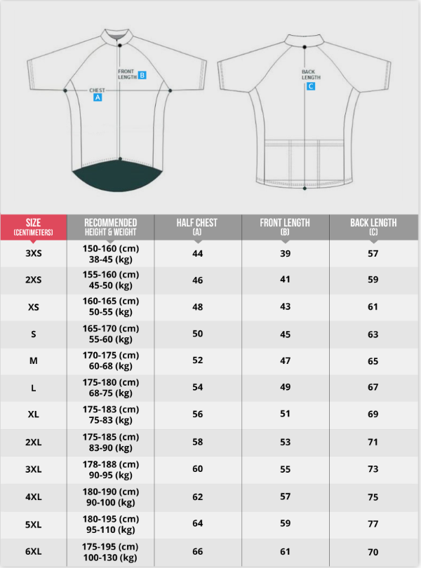 #TOGOECO Jersey Sizing Chart