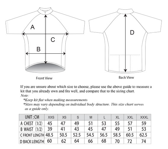 TOGO810 Jersey Sizing Chart